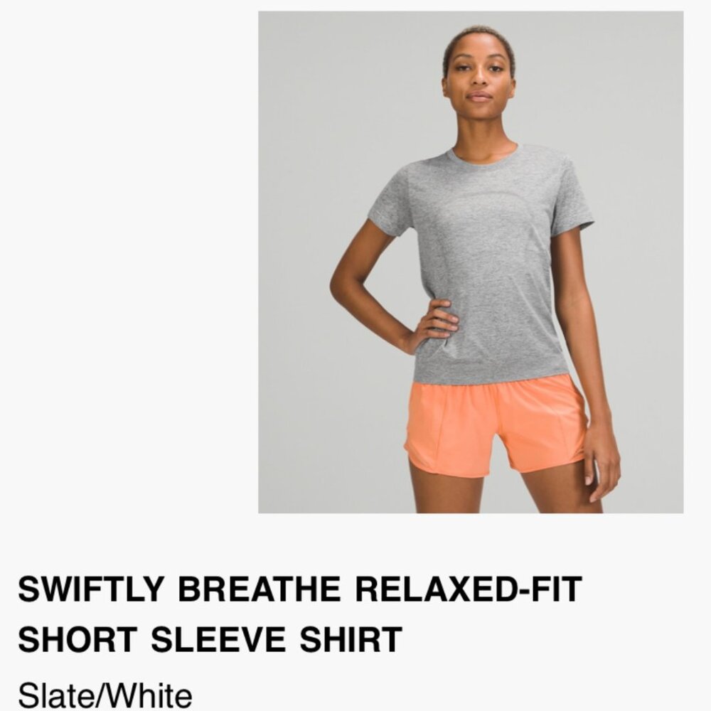 lululemon swiftly tech relaxed fit t-shirt size 6 in slate/white